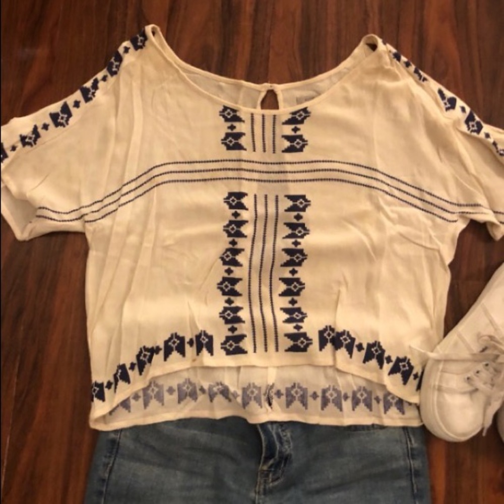 Urban Outfitters Boho Tribal Print Top Cream/Navy